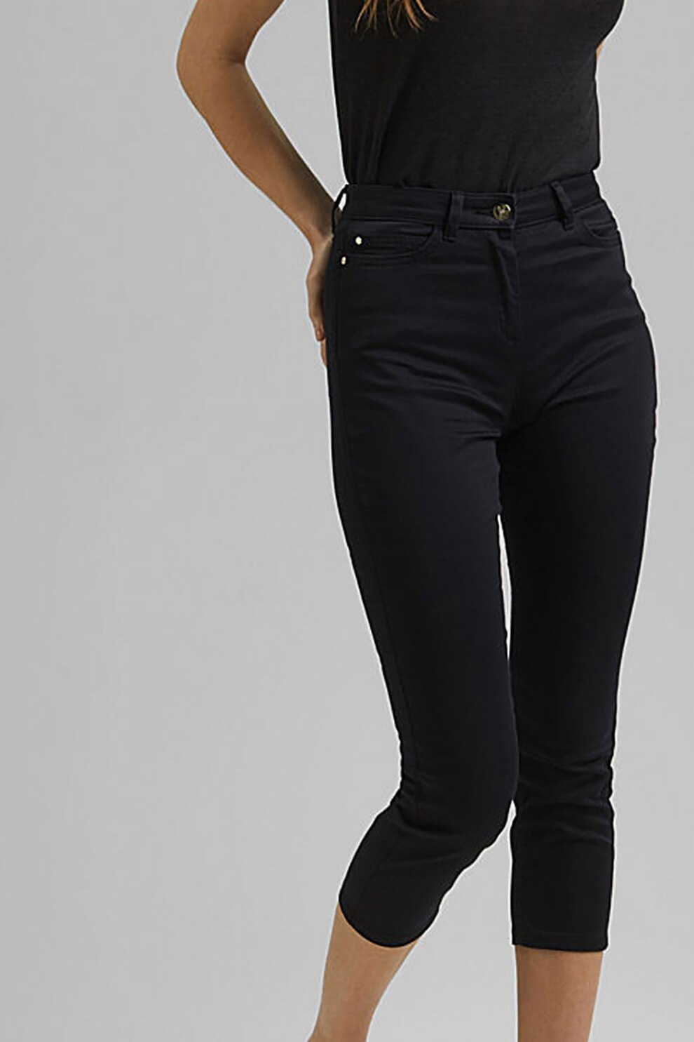 Esprit, Blugi skinny capri din material foarte elastic, Negru