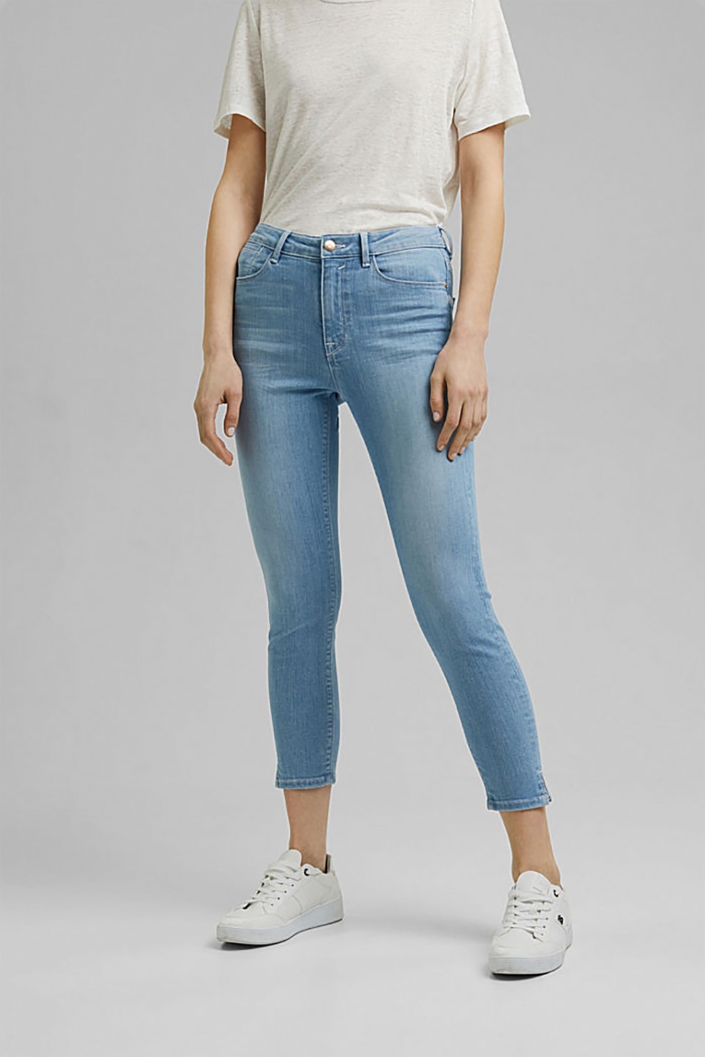 Esprit, Blugi skinny din amestec de bumbac organic, Albastru deschis