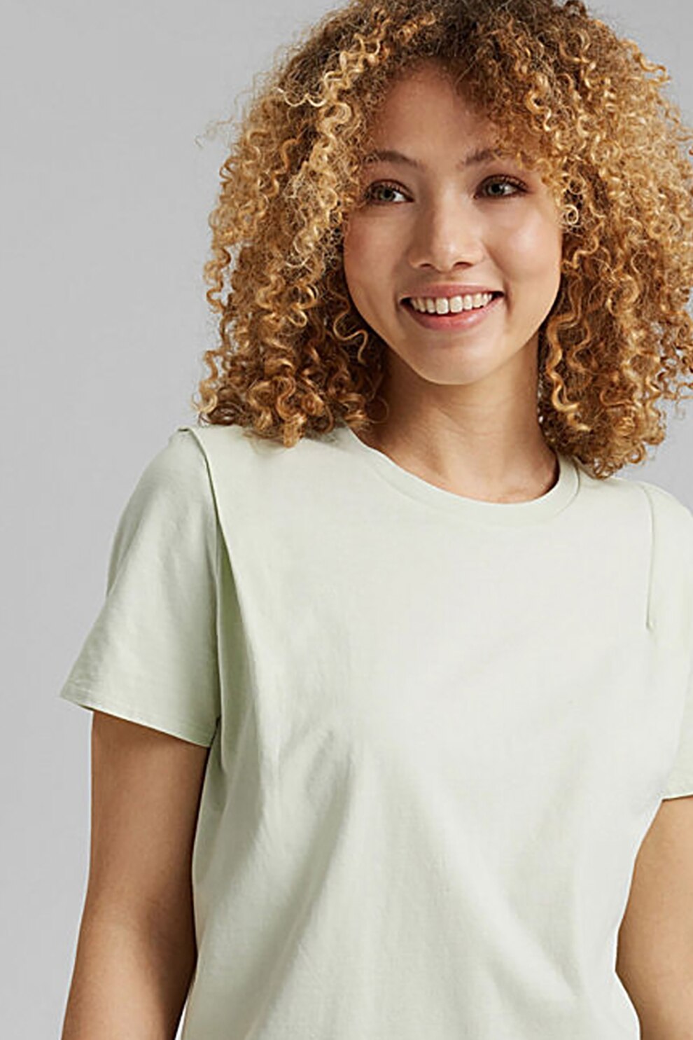 EDC by Esprit, Tricou de bumbac organic cu pliuri, Verde pal