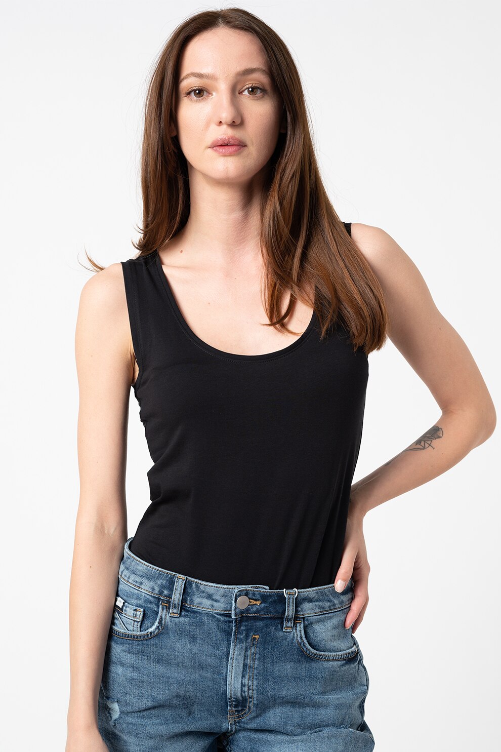 Esprit, Body din amestec de bumbac organic, fara maneci, Negru