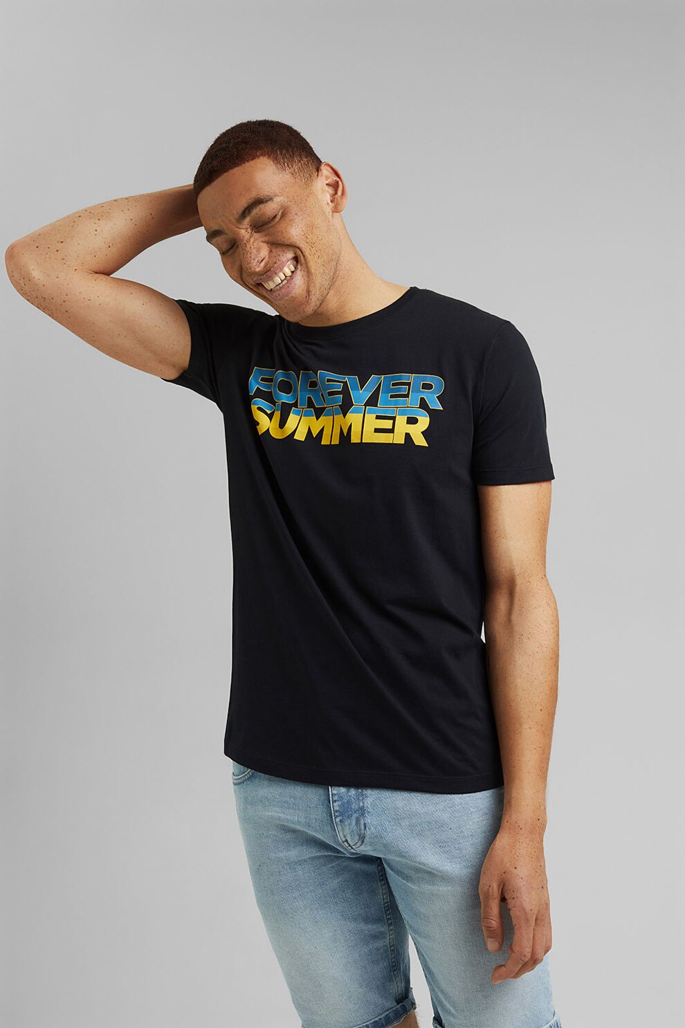 EDC by Esprit, Tricou din bumbac organic cu imprimeu text, Negru