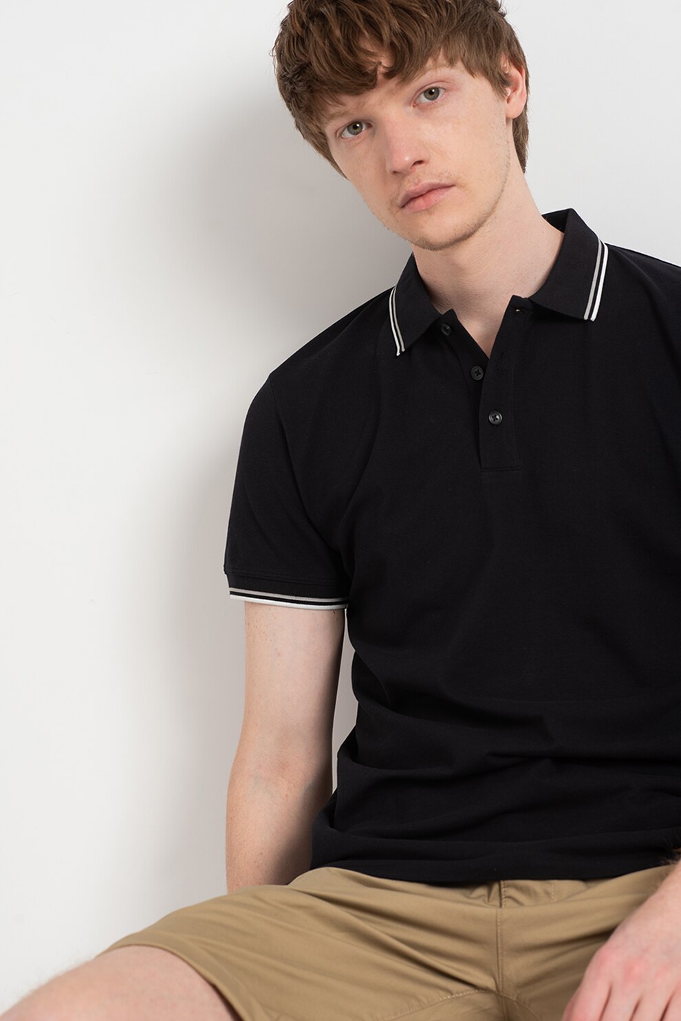 EDC by Esprit, Tricou polo de bumbac organic, Negru, S