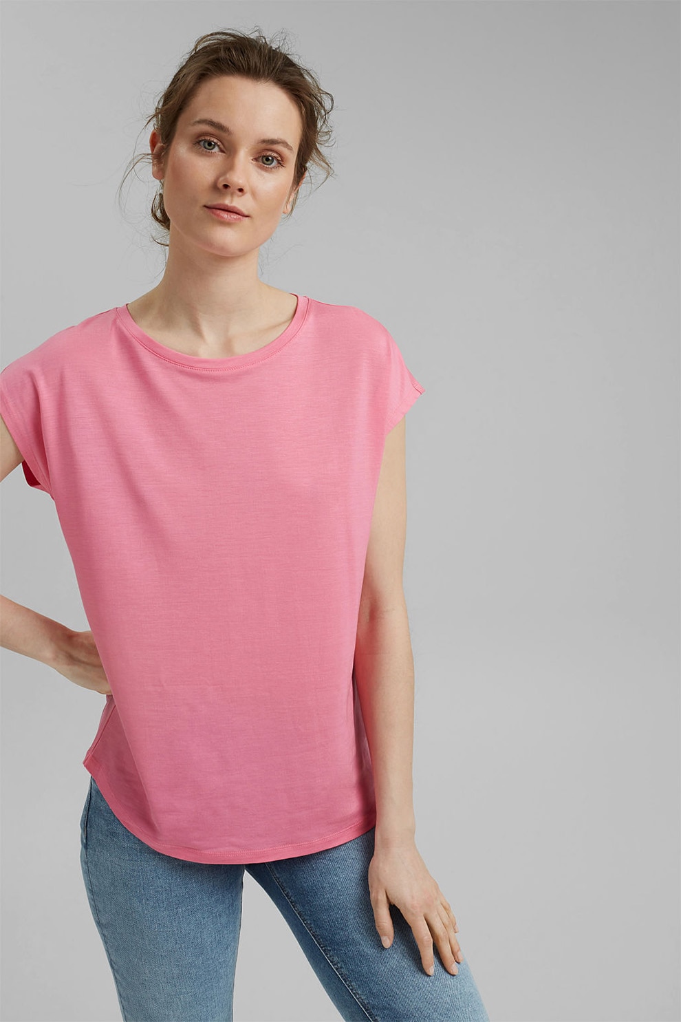 Esprit, Tricou de lyocell cu maneci cazute, Roz, M