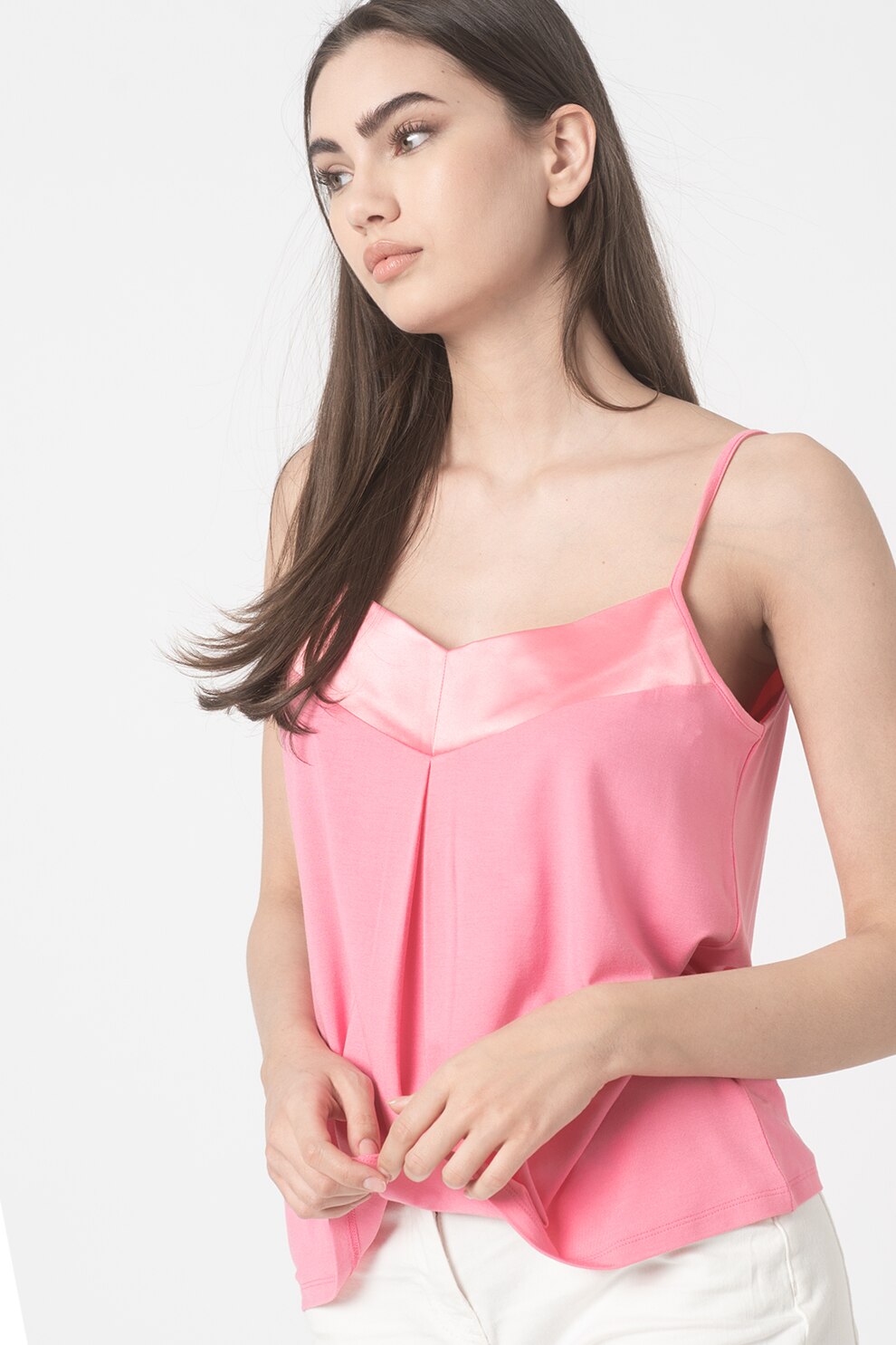 Esprit, Top vaporos cu garnitura de satin, Roz