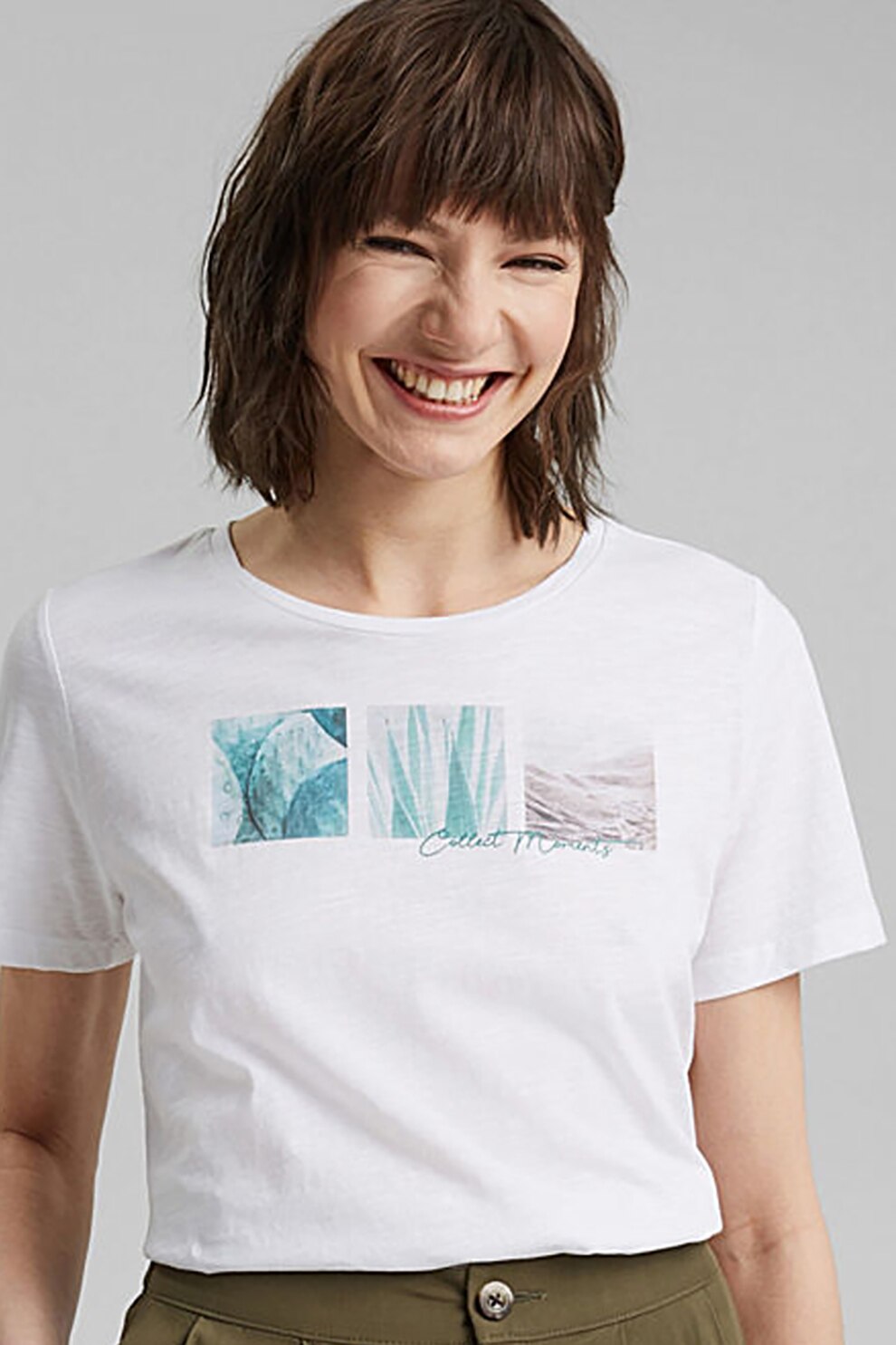 EDC by Esprit, Tricou de bumbac organic cu imprimeu grafic, Alb, XL