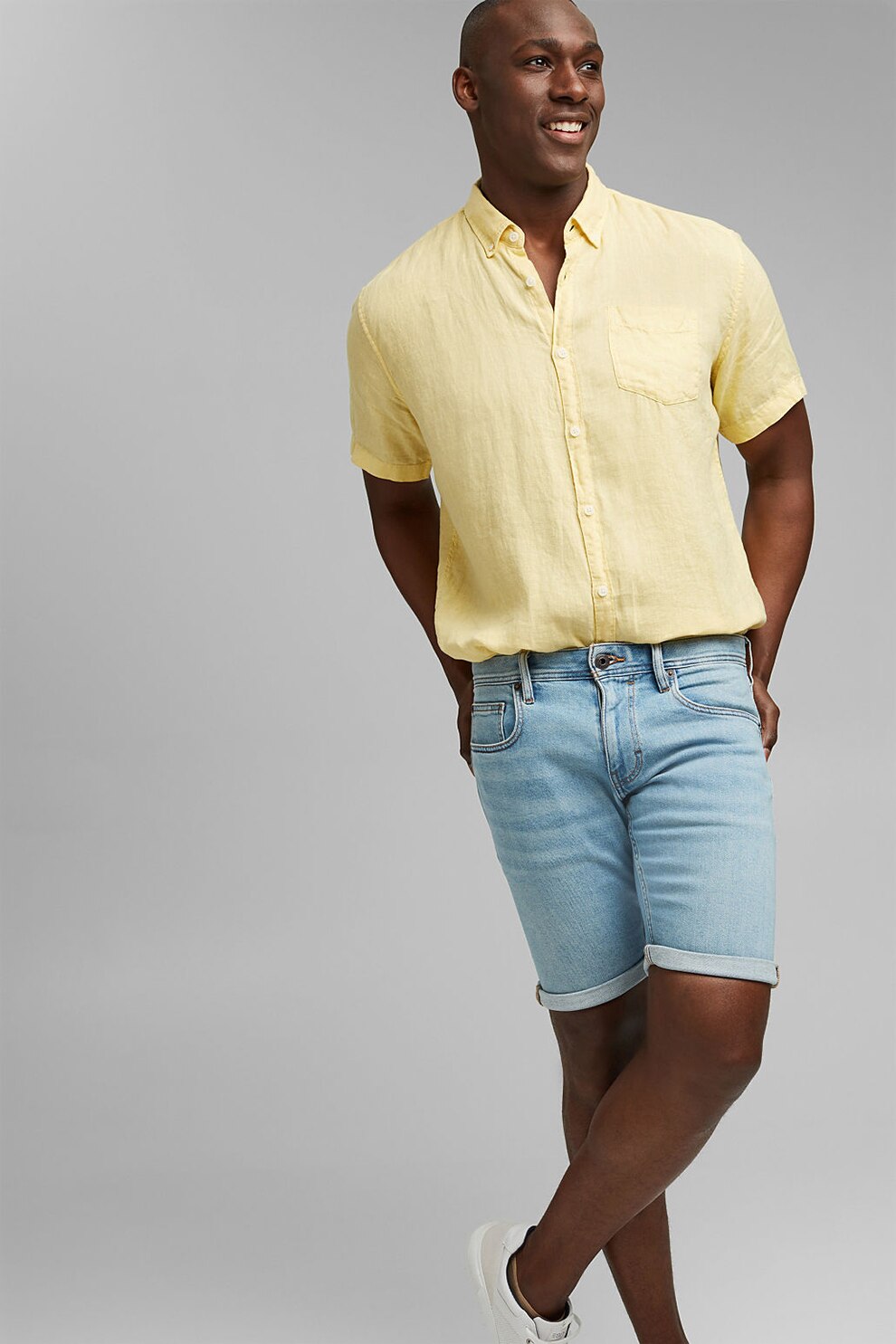 Esprit, Bermude slim fit din denim, Albastru deschis