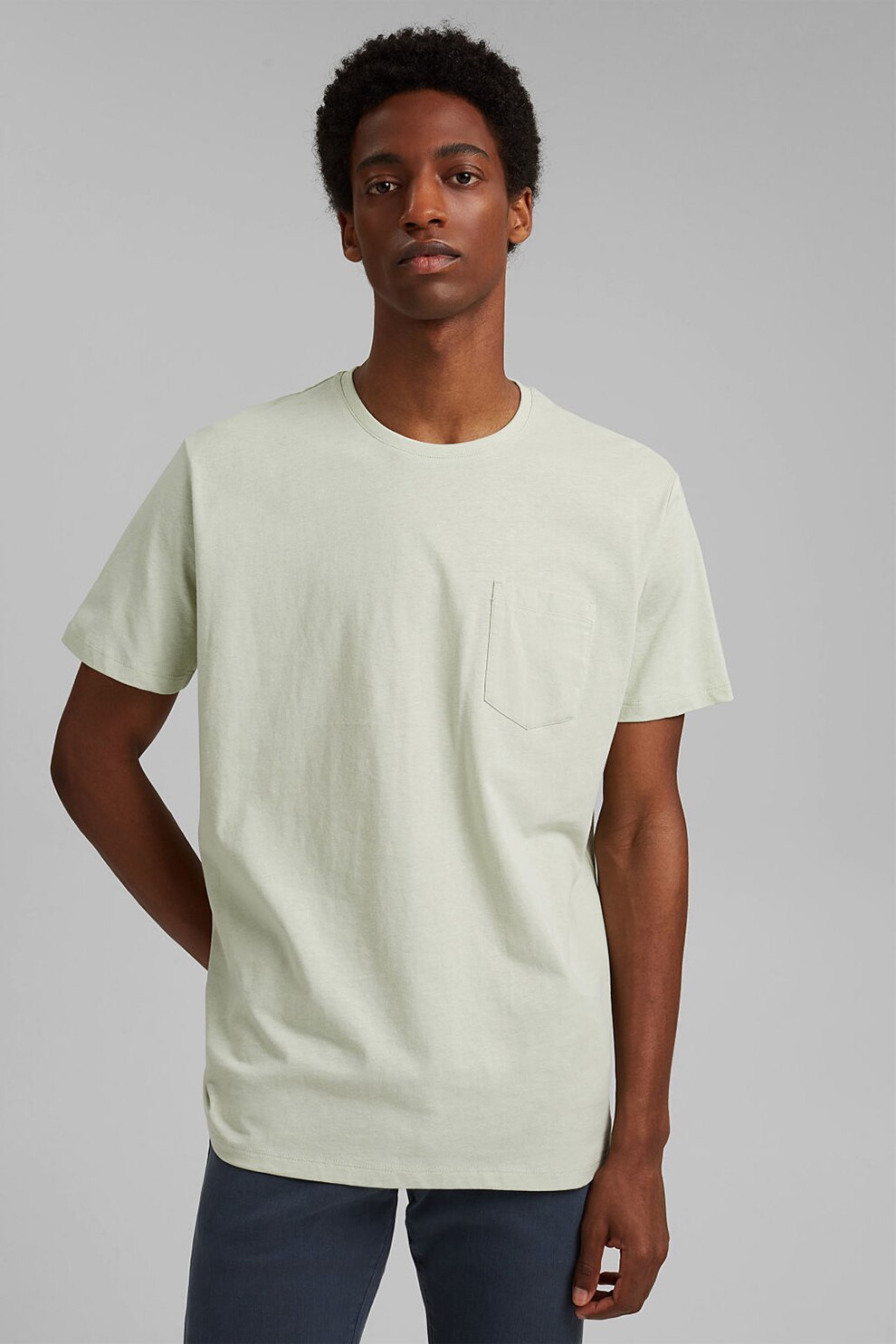 Esprit, Tricou din amestec de in si bumbac organic, Verde pal