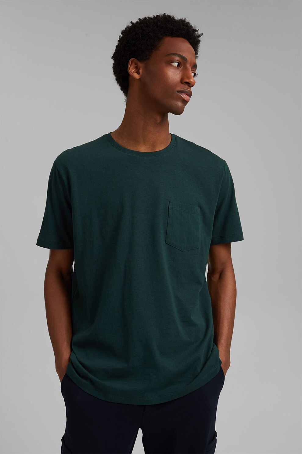 Esprit, Tricou din amestec de in si bumbac organic, Verde