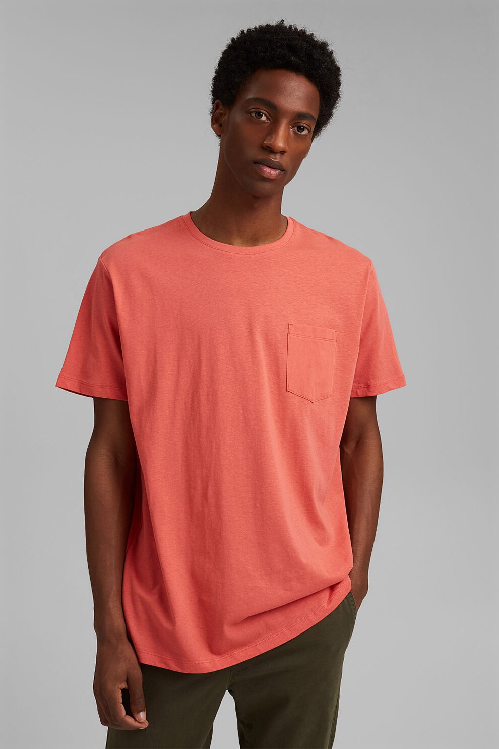 Esprit, Tricou din amestec de in si bumbac organic, Corai