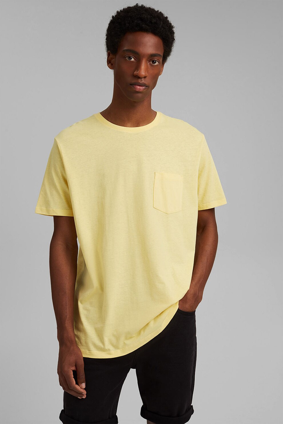 Esprit, Tricou din amestec de in si bumbac organic, Galben pai
