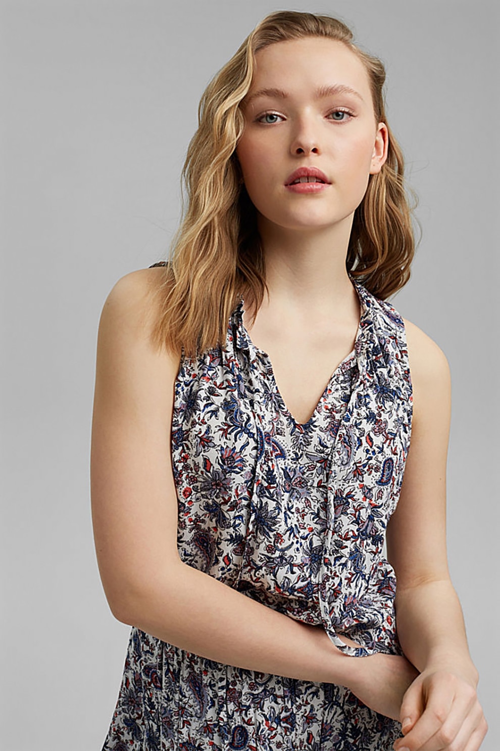 EDC by Esprit, Rochie midi cu imprimeu, Alb prafuit/Bleumarin/Rosu