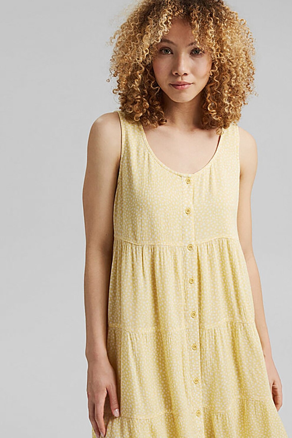 EDC by Esprit, Rochie evazata cu nasturi, galben pal