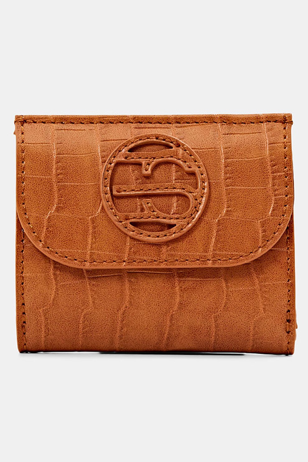 Esprit, Portofel de piele ecologica cu model piele de reptila, Maro caramel
