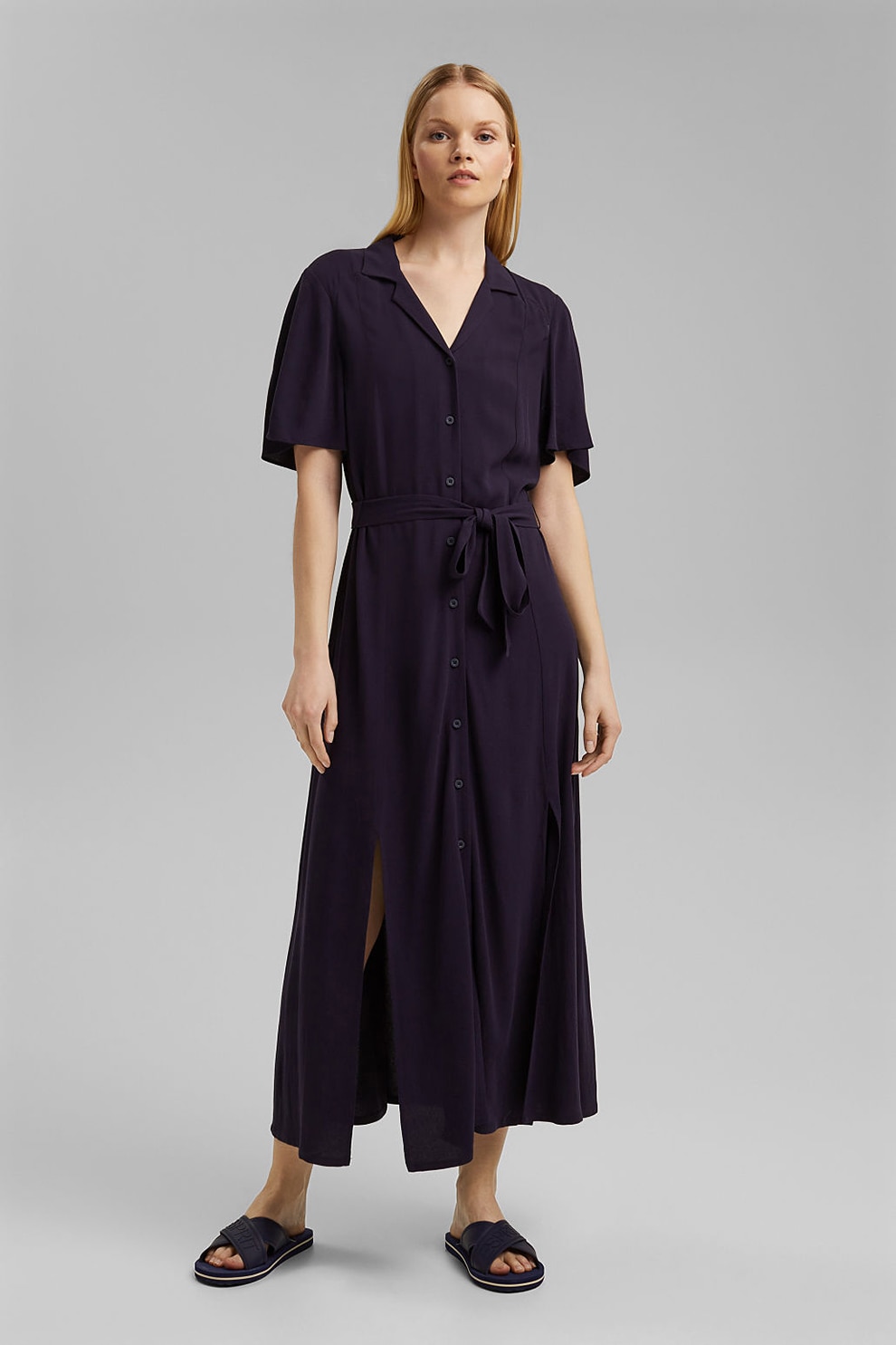 EDC by Esprit, Rochie-camasa evazata cu slituri laterale, Bleumarin