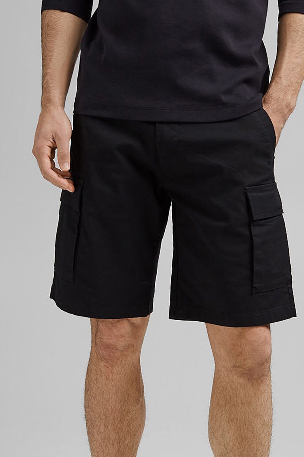 Esprit, Bermude relaxed fit din amestec de bumbac, Negru