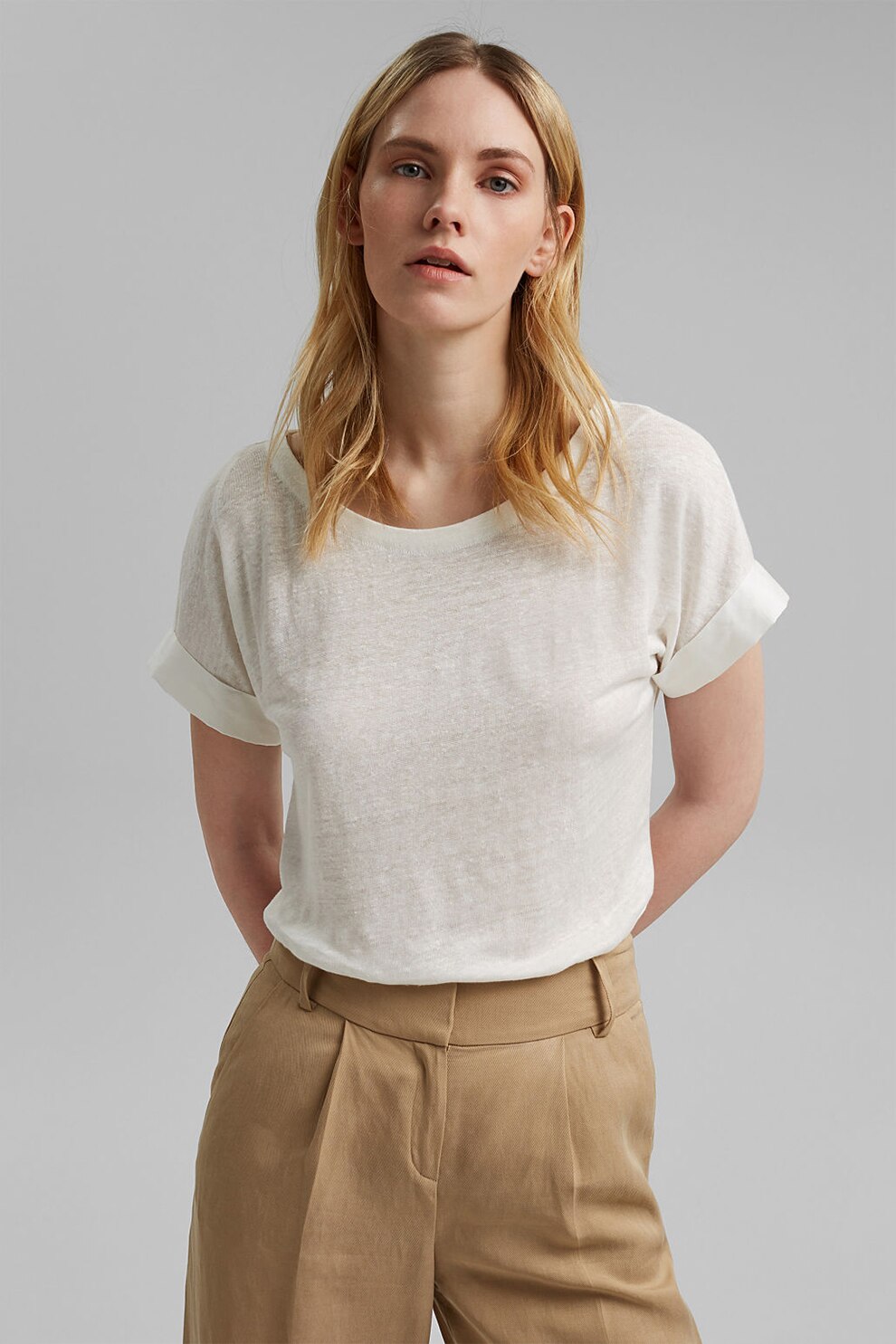 Esprit, Tricou de in cu maneci cazute, Crem