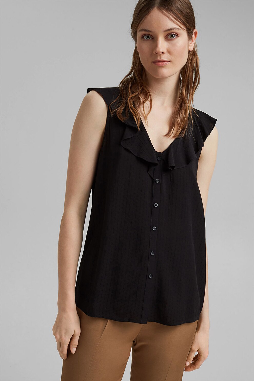Esprit, Bluza fara maneci cu model uni, Negru, S