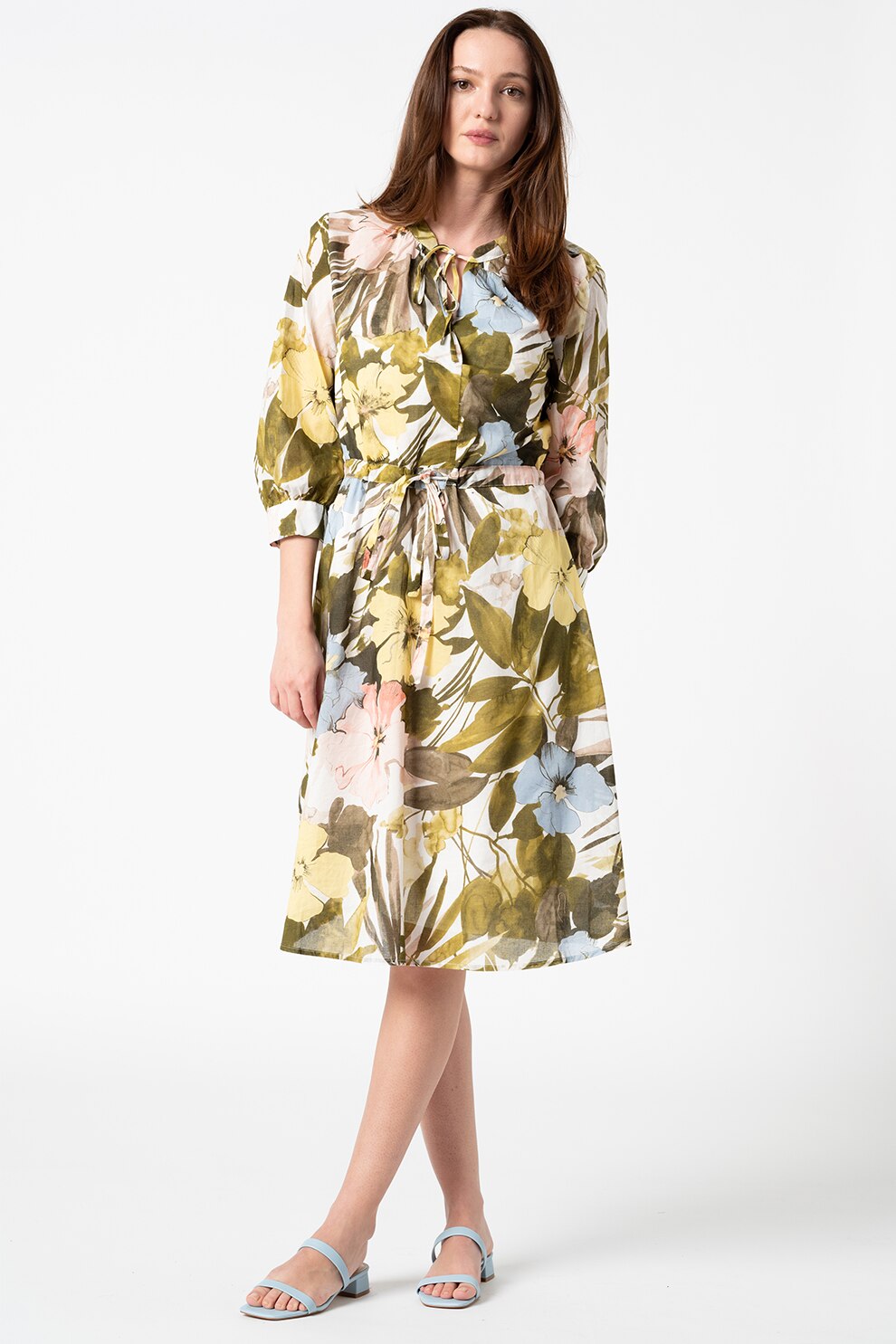 Esprit, Rochie midi cu model floral, Multicolora, XS