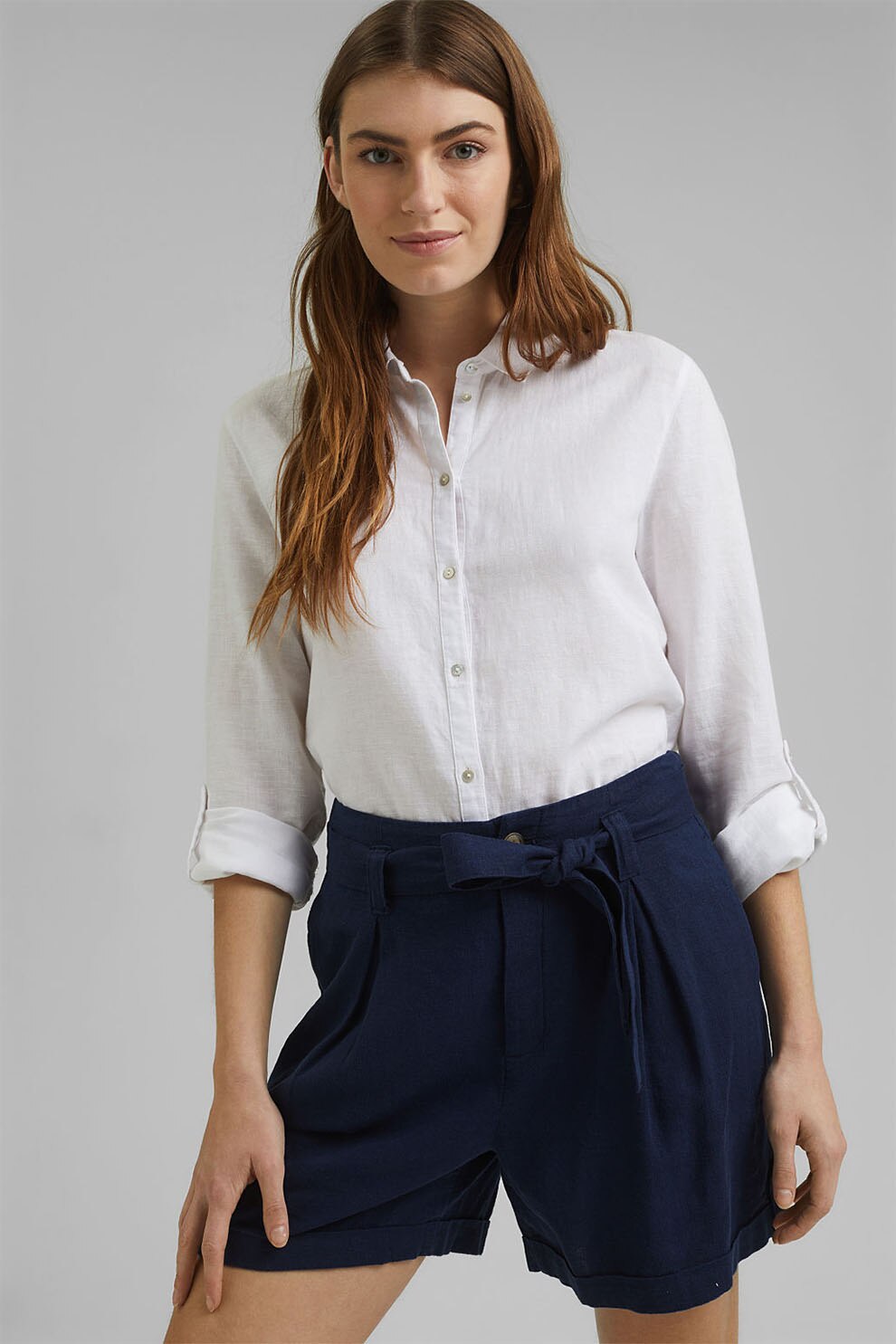 Esprit, Pantaloni scurti din amestec de in, Bleumarin