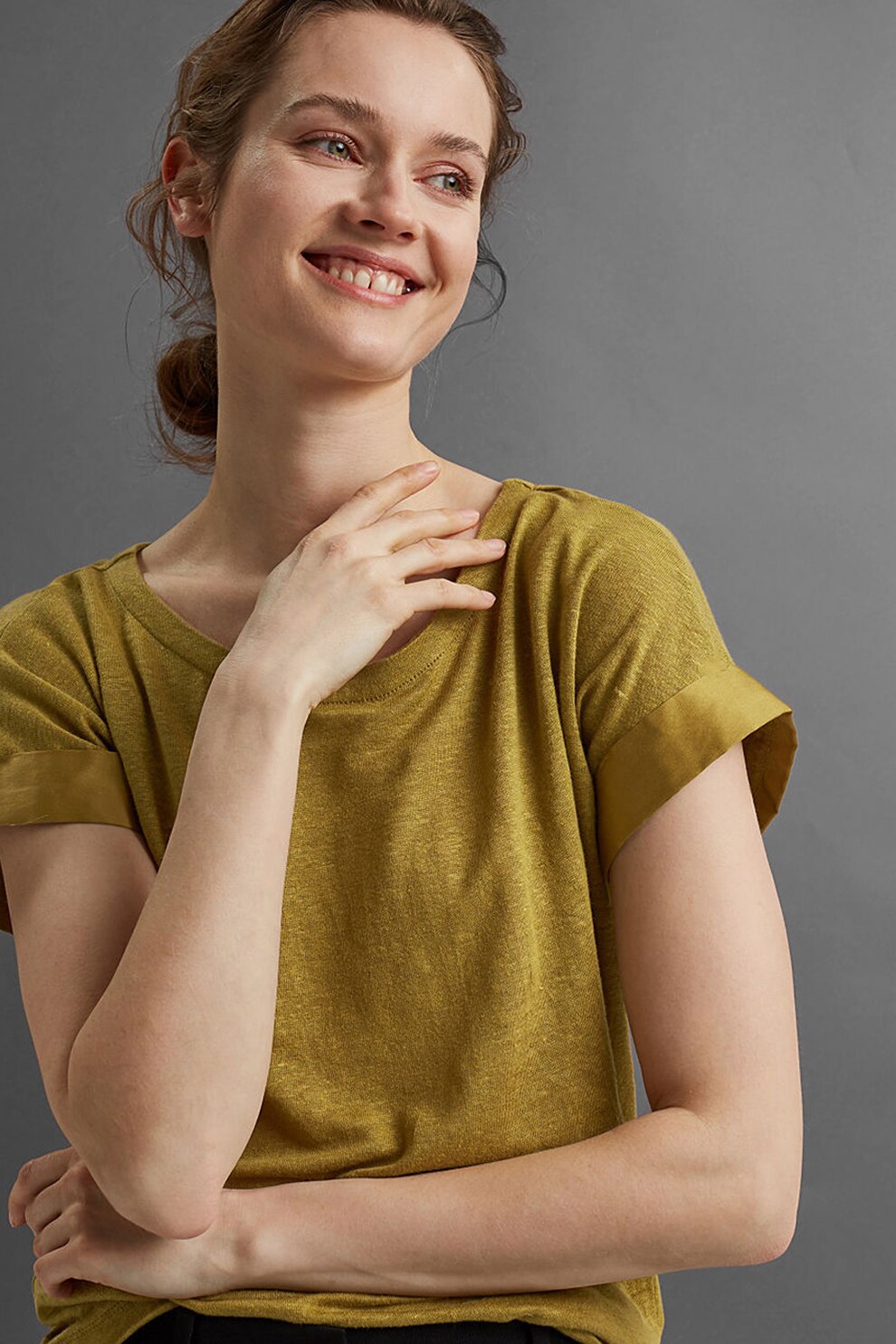 Esprit, Tricou de in cu maneci cazute, Verde oliv