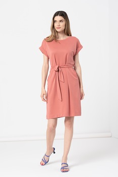 Esprit, Rochie evazata din amestec de modal cu cordon in talie, Roz prafuit Esprit, Rochie evazata din amestec de modal cu cordon in talie, Roz prafuit
