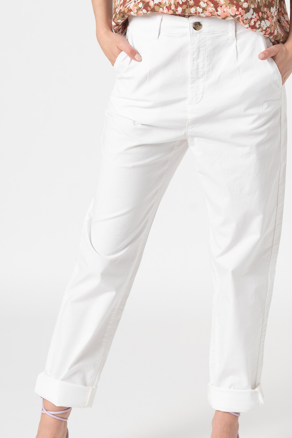 Esprit, Pantaloni chino relaxed fit, Alb optic