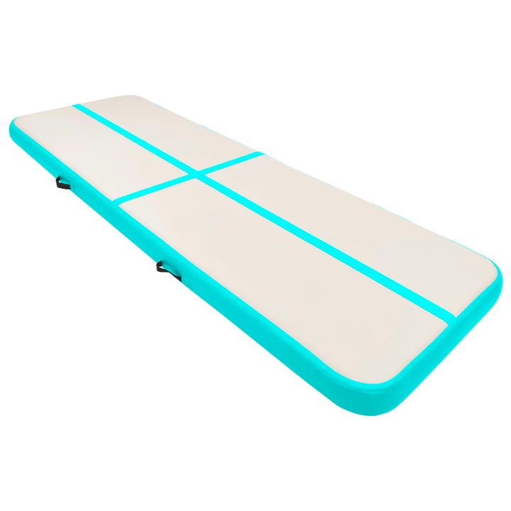 Set saltea gonflabila de gimnastica, cu pompa, vidaXL, PVC, 500 x 100 x 20 cm, Verde