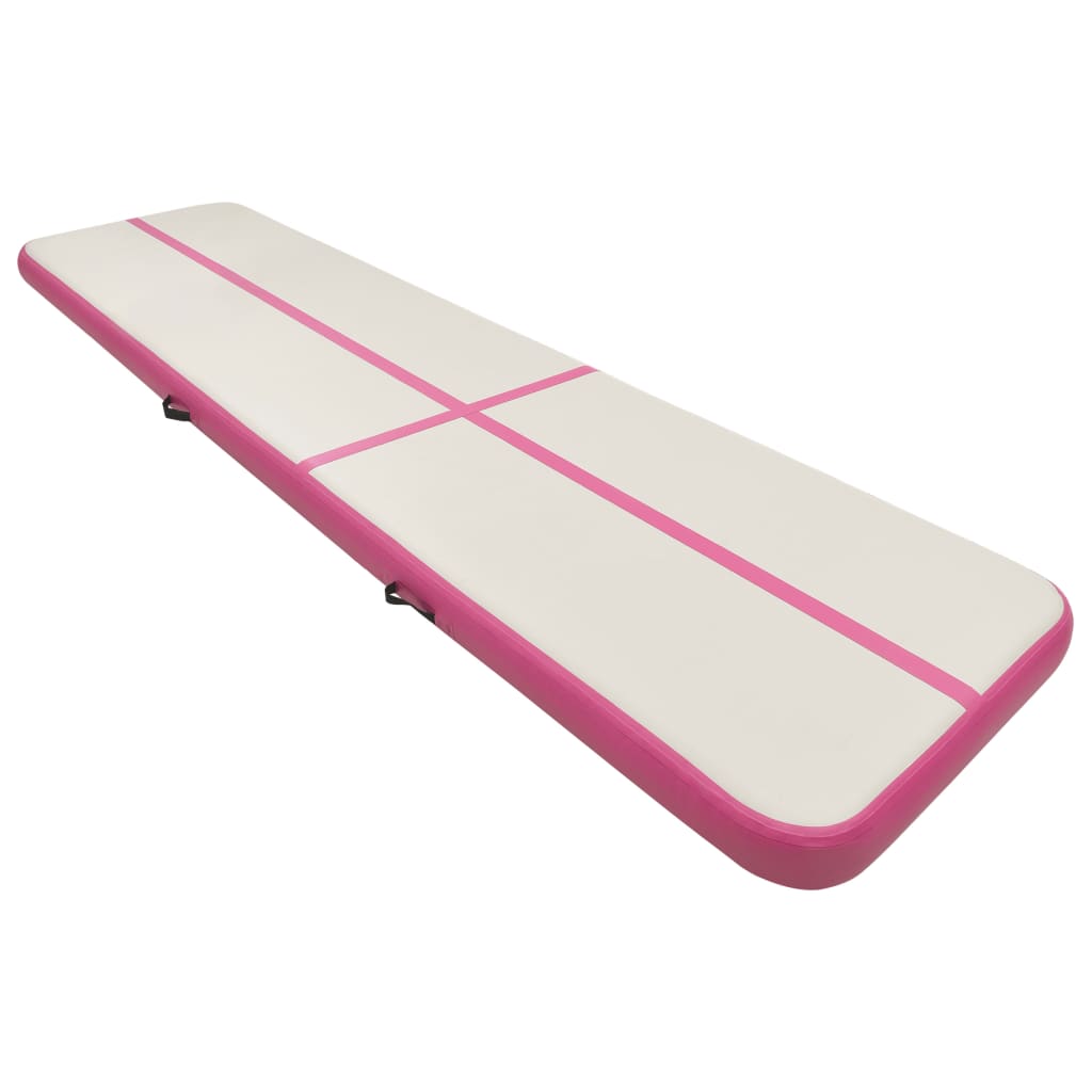 Set saltea gonflabila de gimnastica, cu pompa, vidaXL, PVC, 600 x 100 x 20 cm, Roz