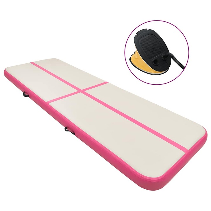 Saltea gimnastica gonflabila cu pompa vidaXL, roz 400x100x15 cm PVC