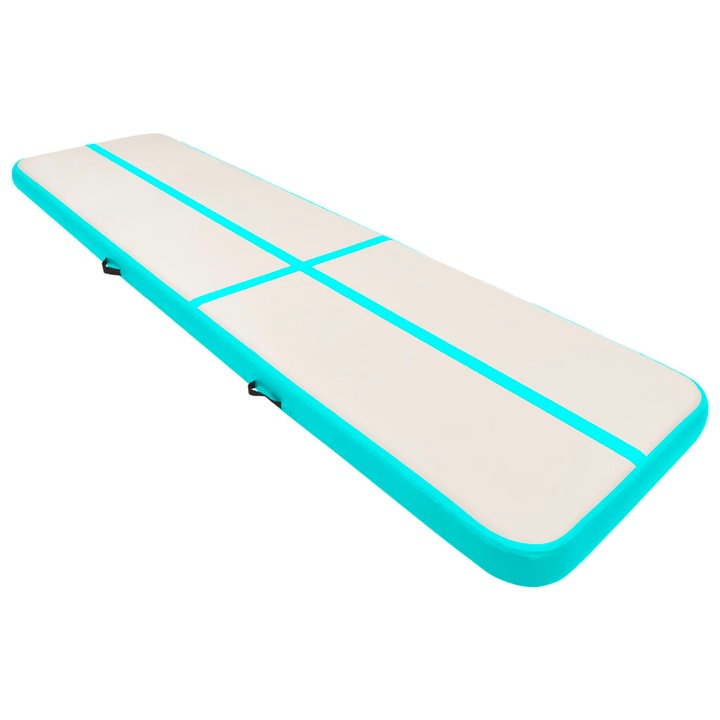 Set saltea gonflabila de gimnastica, cu pompa, vidaXL, PVC, 600 x 100 x 15 cm, Verde
