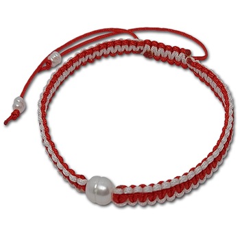 Bratara ArtDeco Martisor, cu snur alb-rosu, cu perla alba naturala de cultura, reglabila 15 -25 cm Bratara ArtDeco Martisor, cu snur alb-rosu, cu perla alba naturala de cultura, reglabila 15 -25 cm