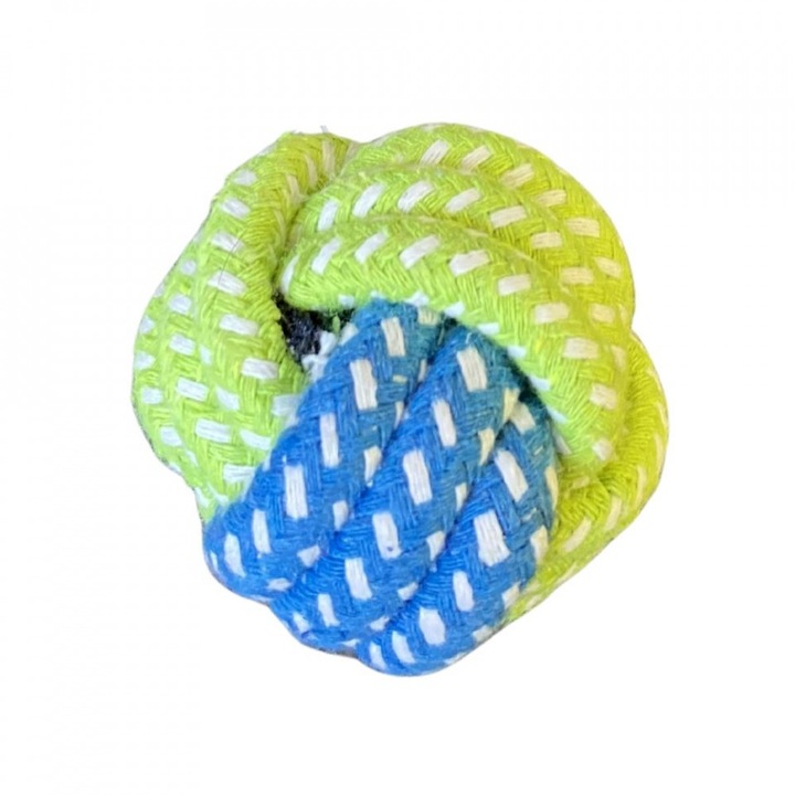 Jucarie antrenament pentru caini - Minge sfoara verde, 7cm