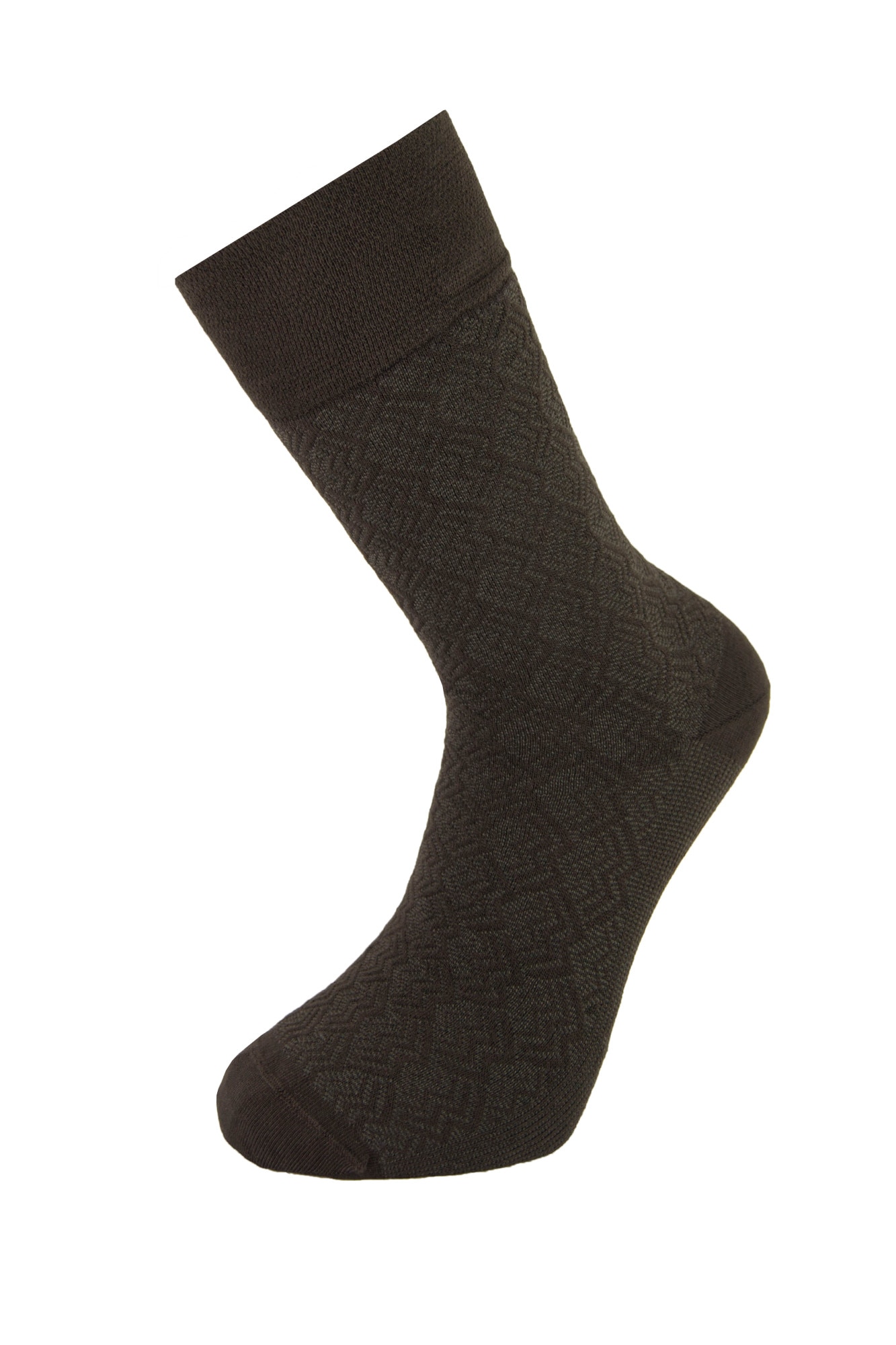 Sosete barbati din lana si fibre de bambus, Newtone, W11, Fara cusatura, Maro, cu motive geometrice, 41-44 EU