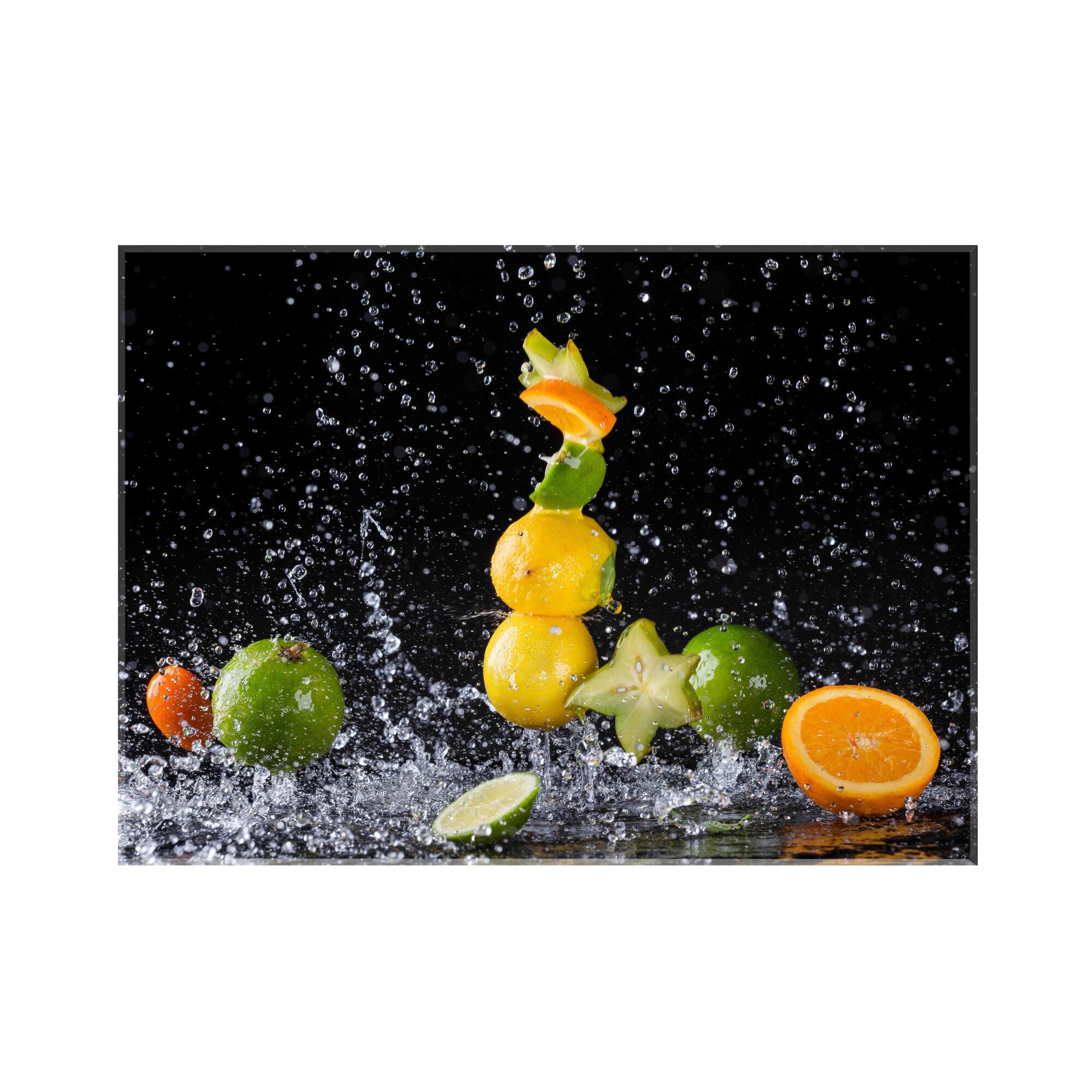 Panou decorativ sticla bucatarie securizata Saint Gobain Glass, imprimata 90x65cm, protectie antistropire pentru aragaz, Ambra Deco, Multifruct pe apa