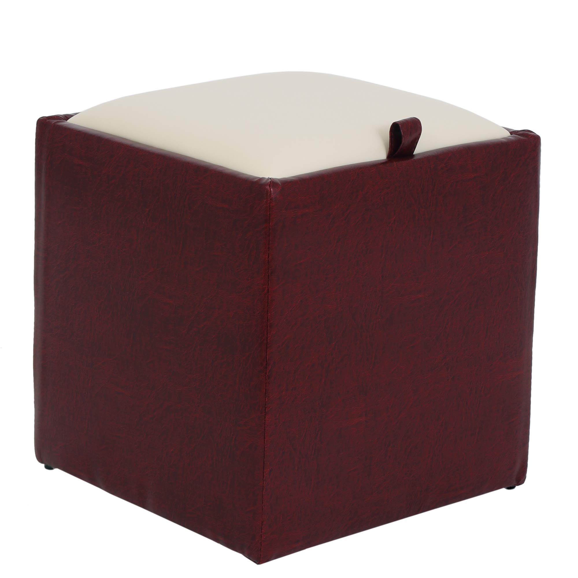 Taburet Box, piele ecologica Visiniu/Crem 37x37x41