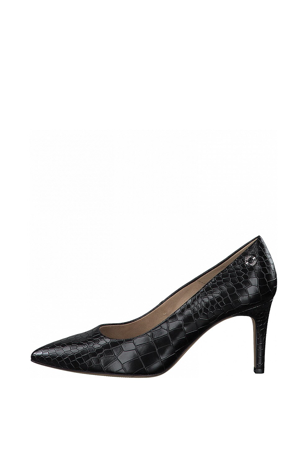 s.Oliver, Pantofi de piele ecologica cu varf ascutit si aspect de piele de crocodil, Negru, 40
