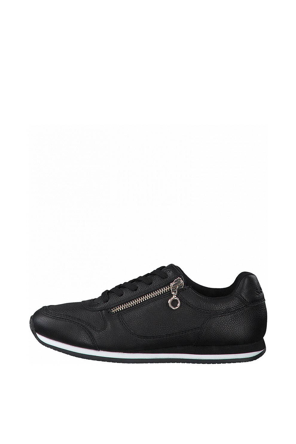 s.Oliver, Pantofi sport din piele cu fermoar decorativ, Negru, 36
