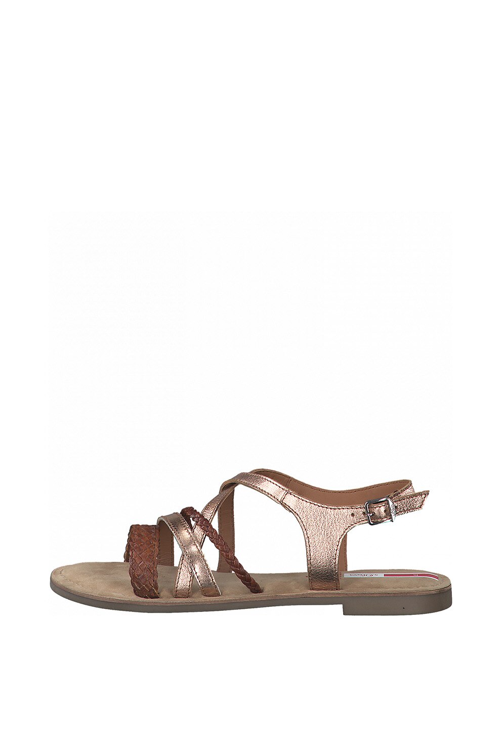 s.Oliver, Sandale din piele cu barete multiple, Maro/Auriu rose, 36