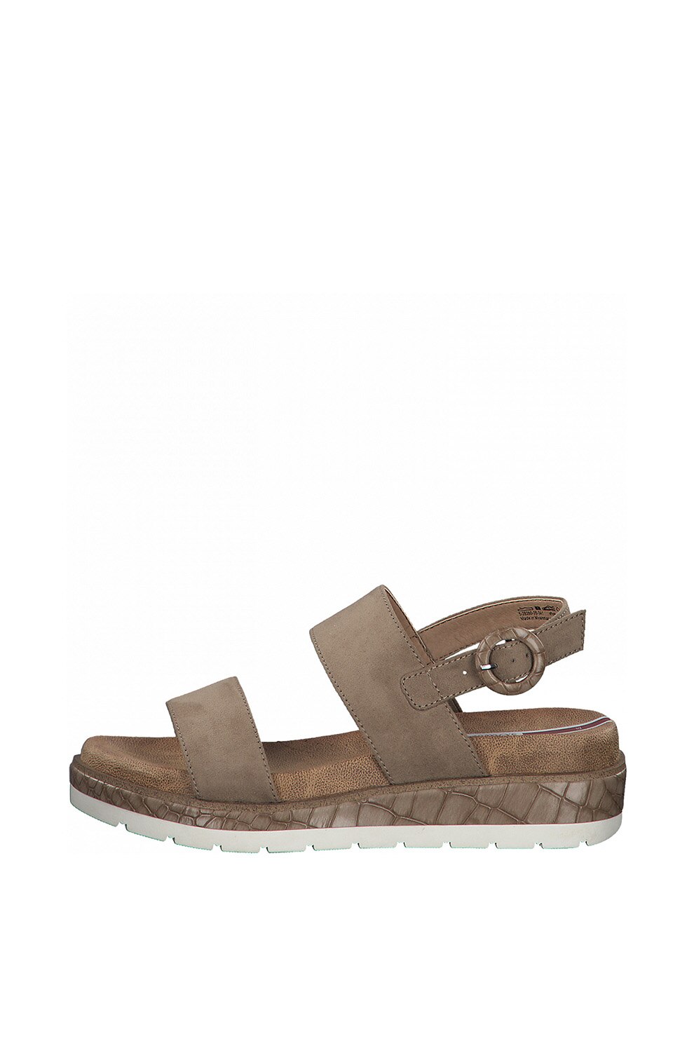 s.Oliver, Sandale slingback cu talpa wedge si detaliu cu aspect de piele de reptila, Taupe, 37