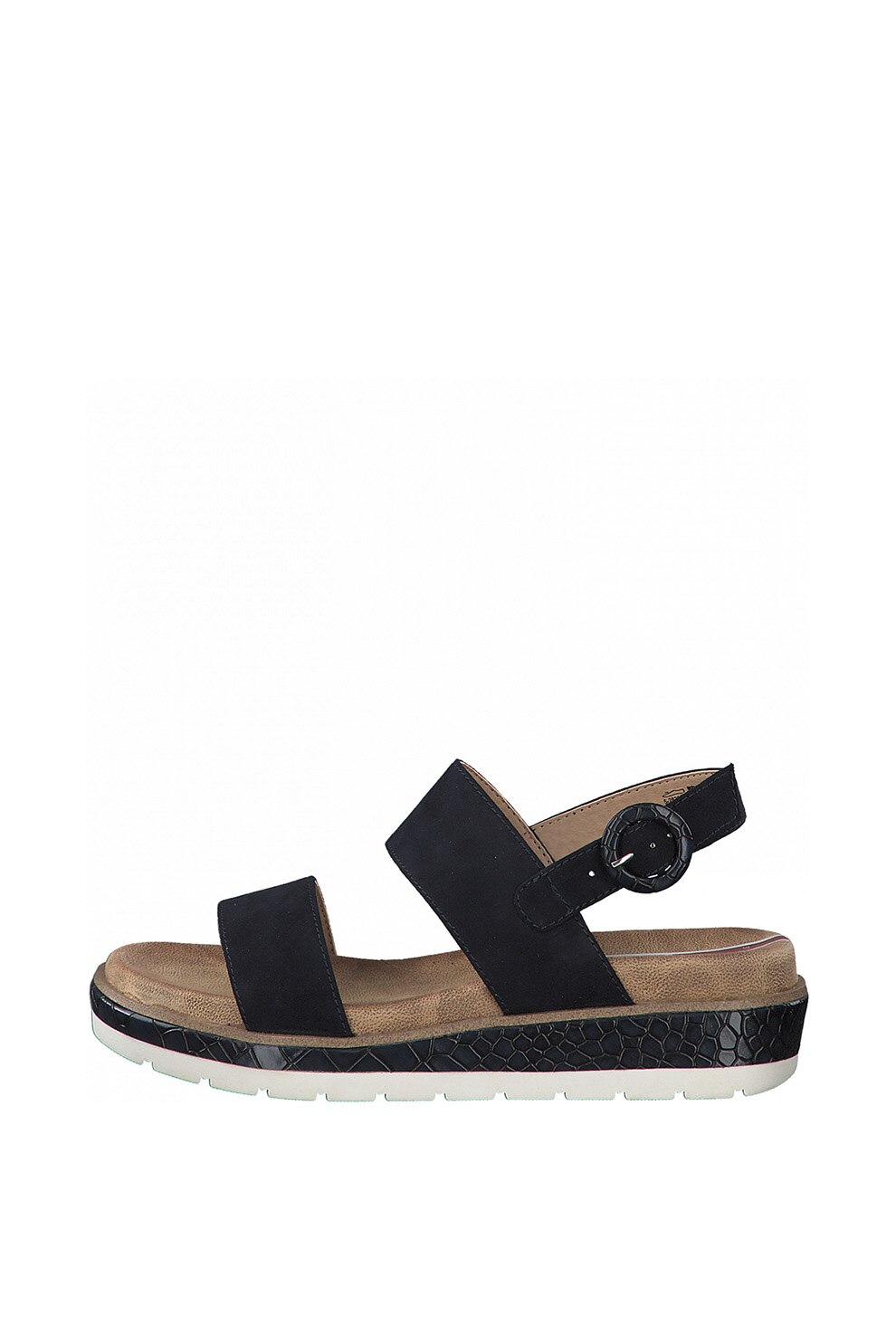 s.Oliver, Sandale slingback cu talpa wedge si detaliu cu aspect de piele de reptila