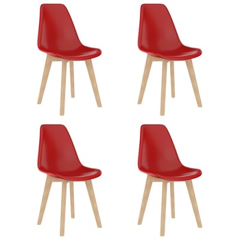 Set de 4 scaune de bucatarie, vidaXL, Polipropilena/Lemn de fag, 46 x 53,5 x 82 cm, Rosu