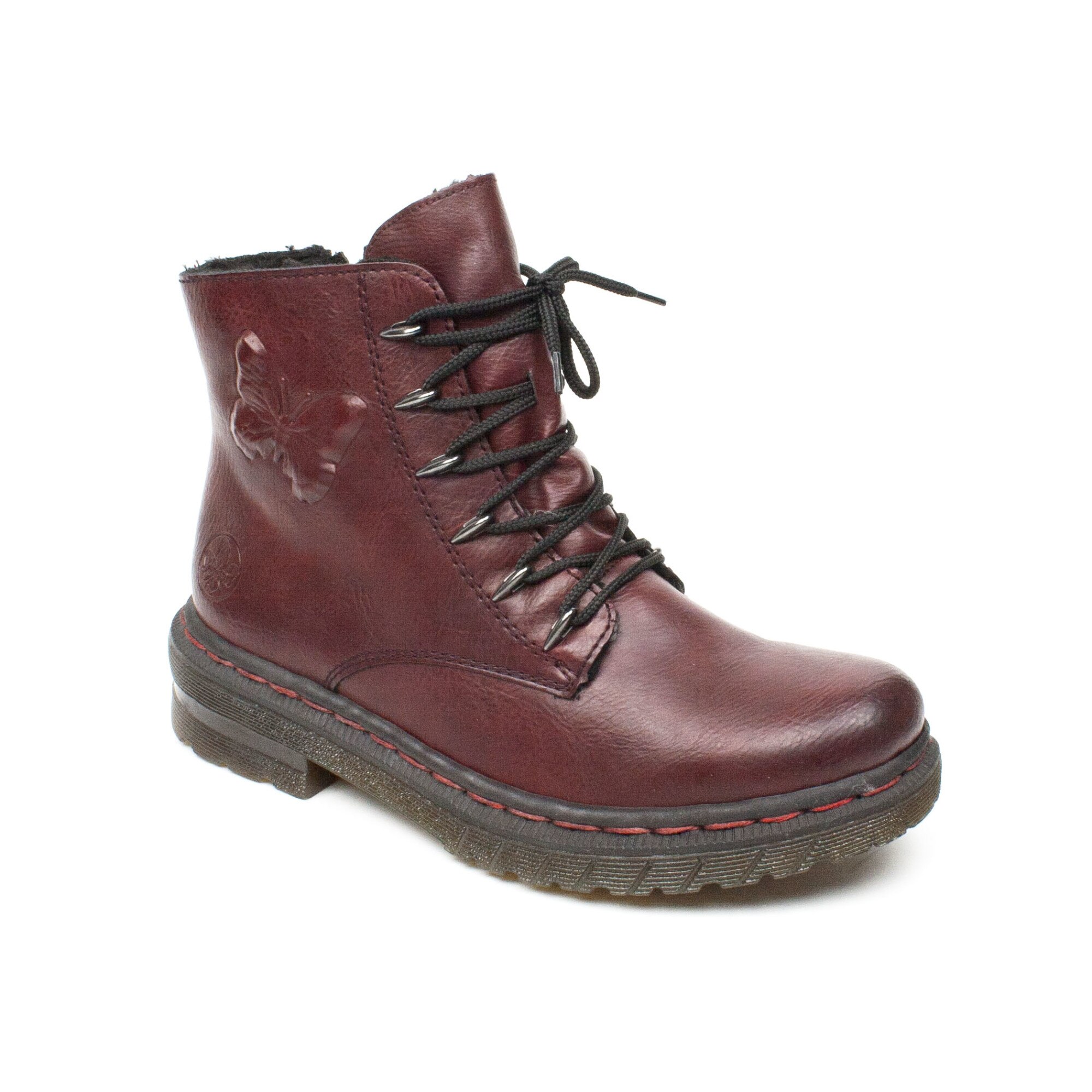 Ghete dama,Wine Lace Up Boots bordo, Rieker, Bordo