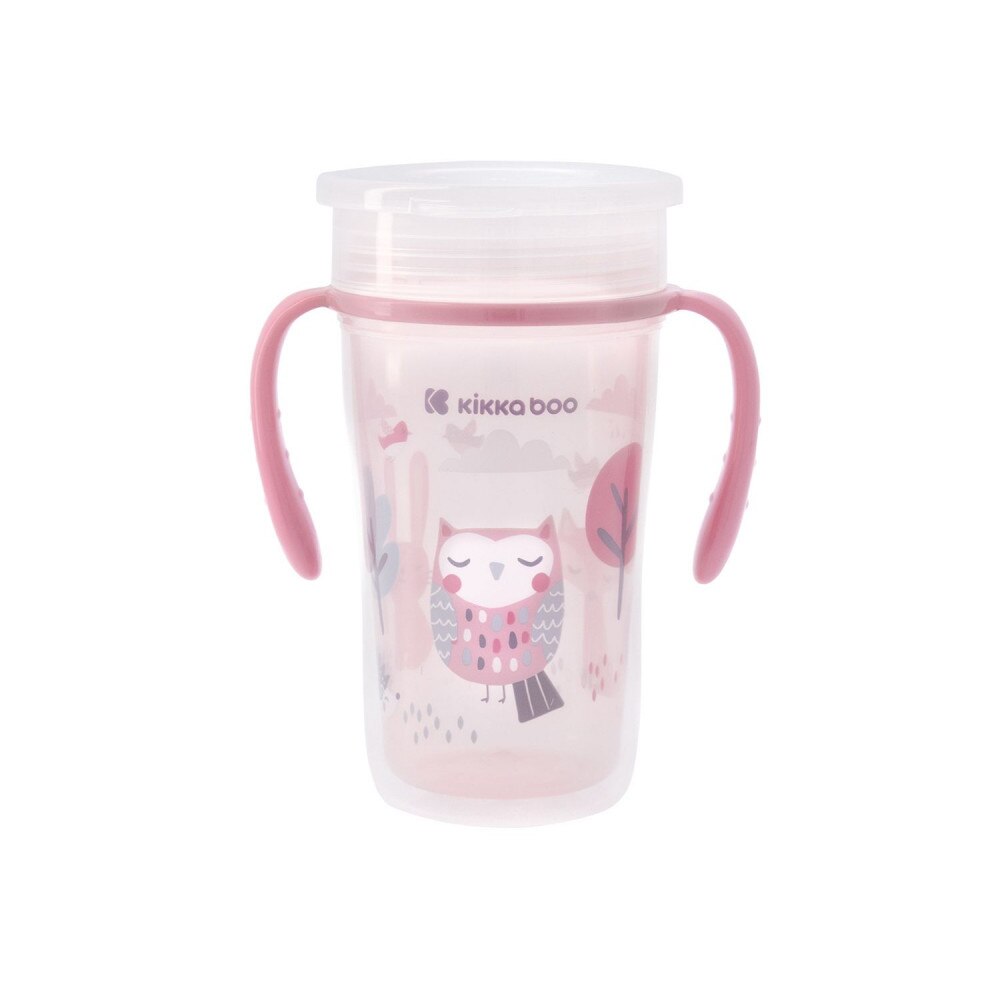 Cana cu manere 360 Sippy Cup Owl Pink