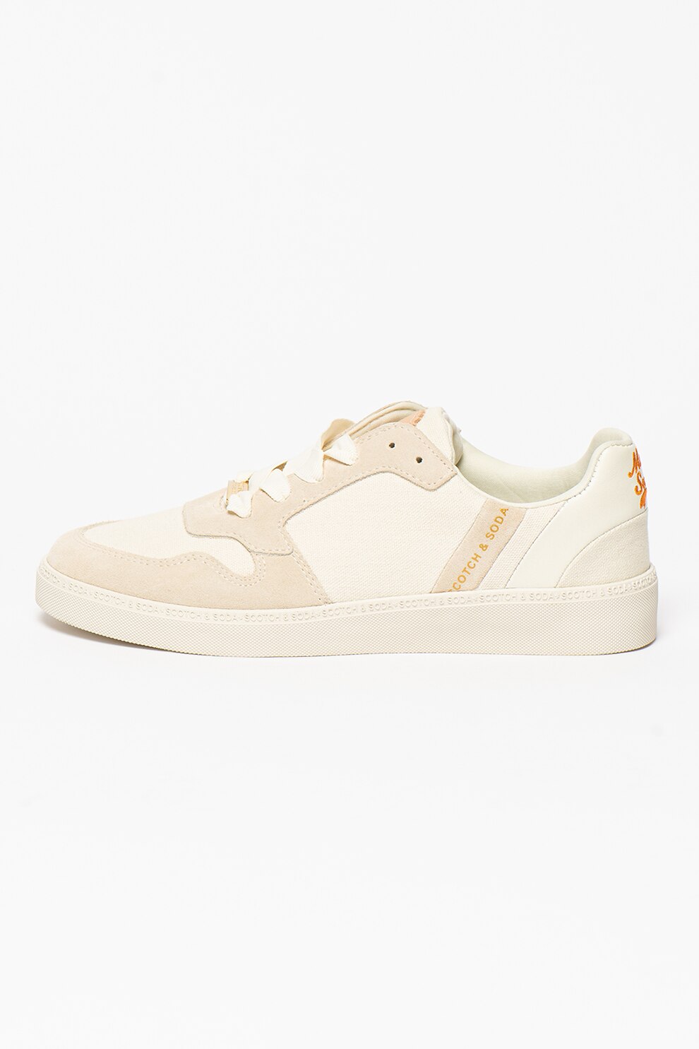 Scotch & Soda, Pantofi sport de panza cu insertii de piele intoarsa Laurite, Alb prafuit