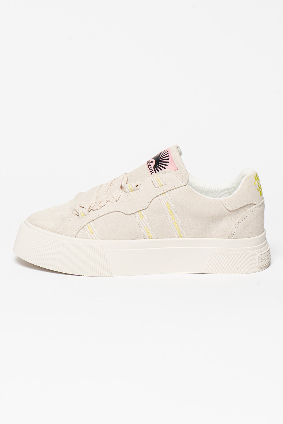 Scotch & Soda, Pantofi sport de piele intoarsa cu insertii textile Zadie, Alb prafuit, 40