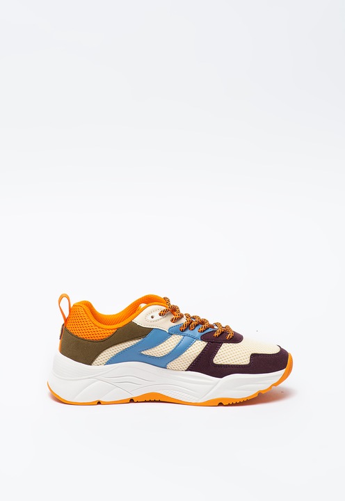 Scotch & Soda, Pantofi sport de plasa cu talpa wedge si aspect colorblock Celest, Multicolora, 40