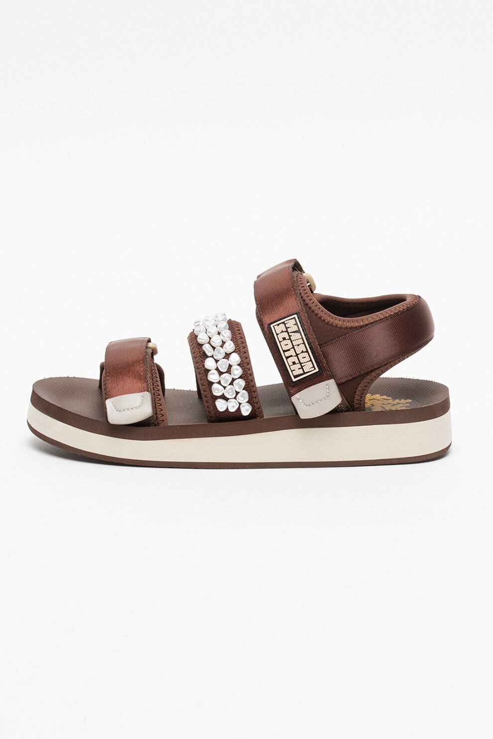 Scotch & Soda, Sandale cu inchidere velcro si aplicatii cu margele Lydia, Maro, 38