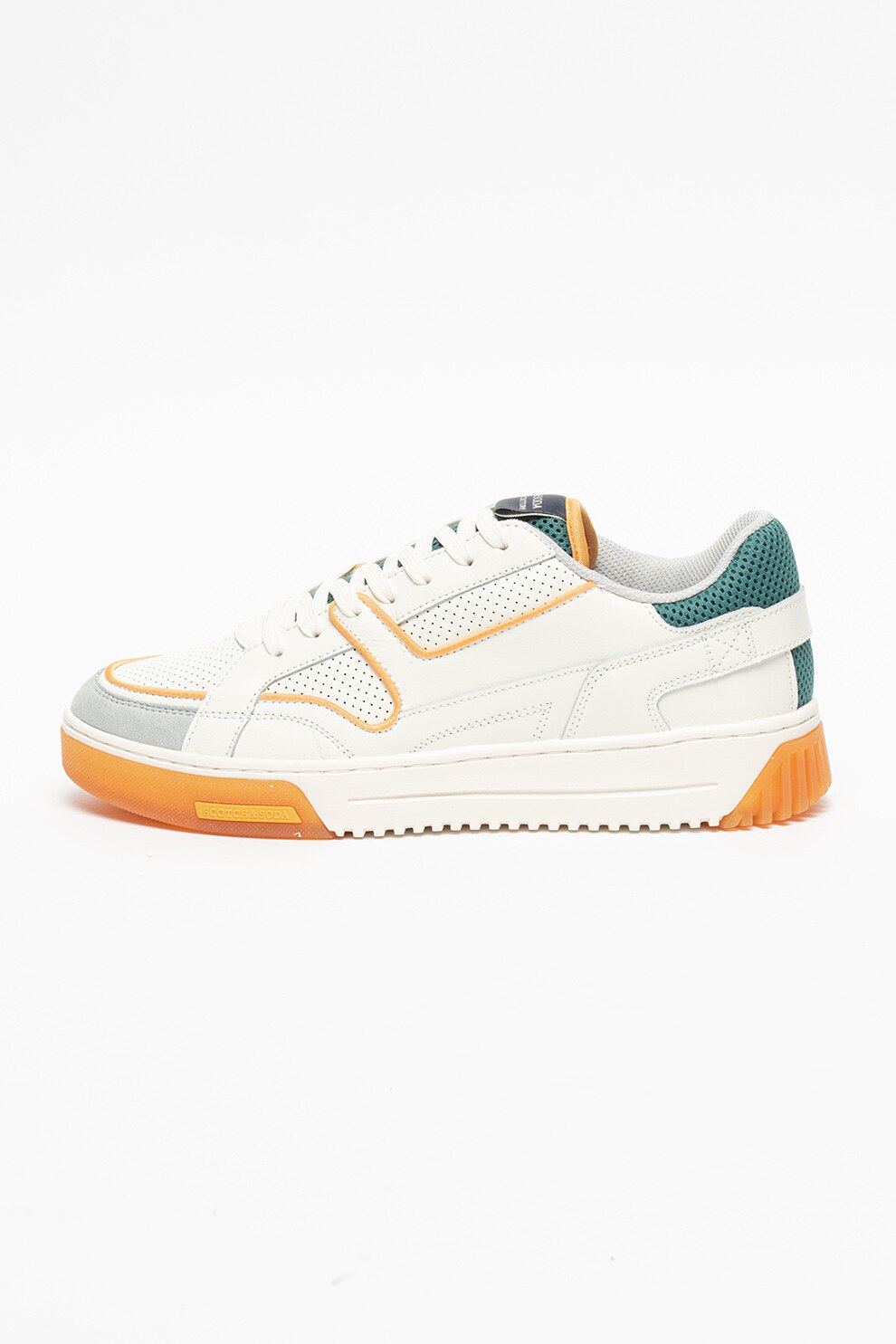 Scotch & Soda, Pantofi sport din piele si material textil New Cup, Alb/verde, 44