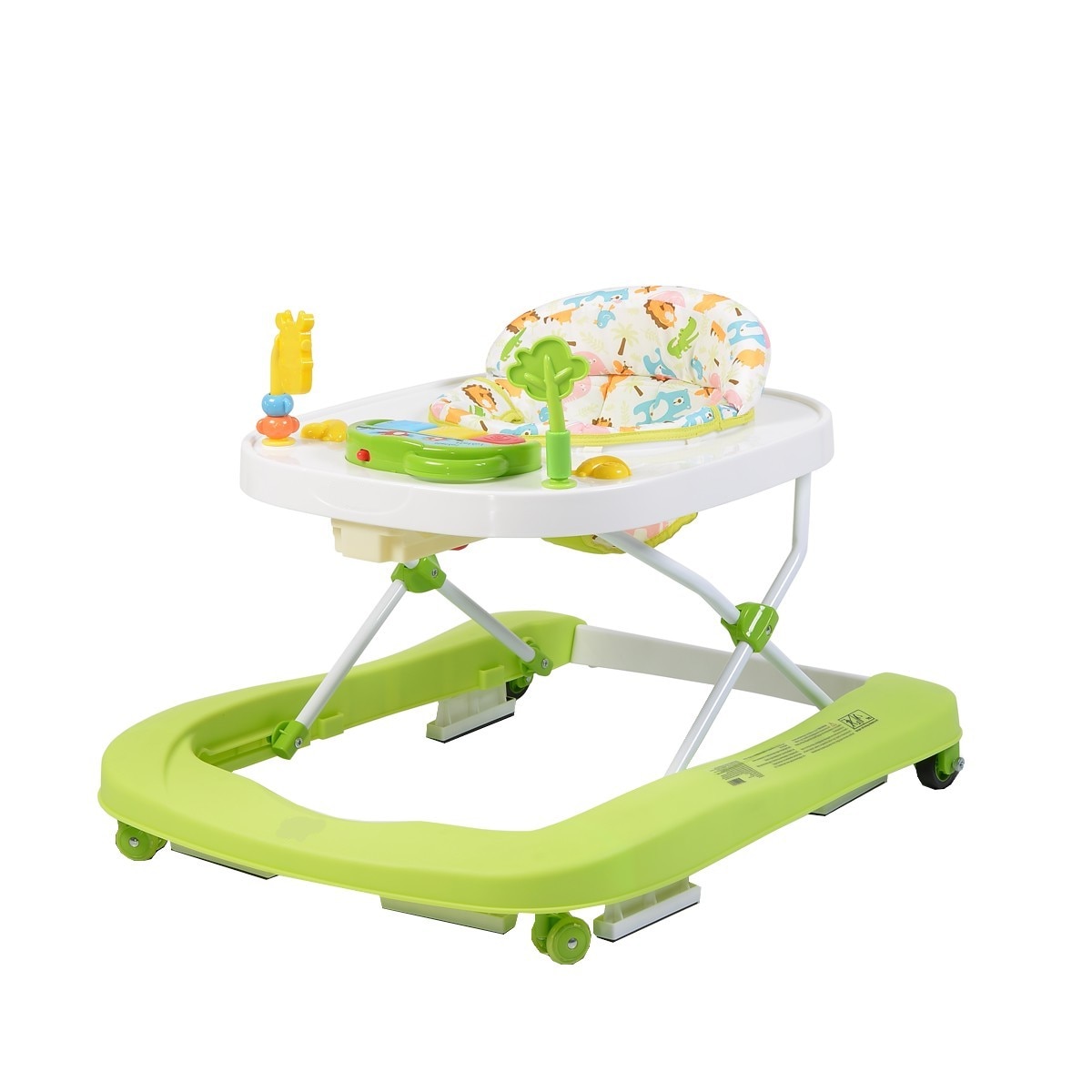 Premergator Premium reglabil in 3 trepte de inaltime NOVOKIDS™ ZooZoo Baby ,Roti silentioase din silicon, Cu melodii, Animalute, Pliabil, Verde