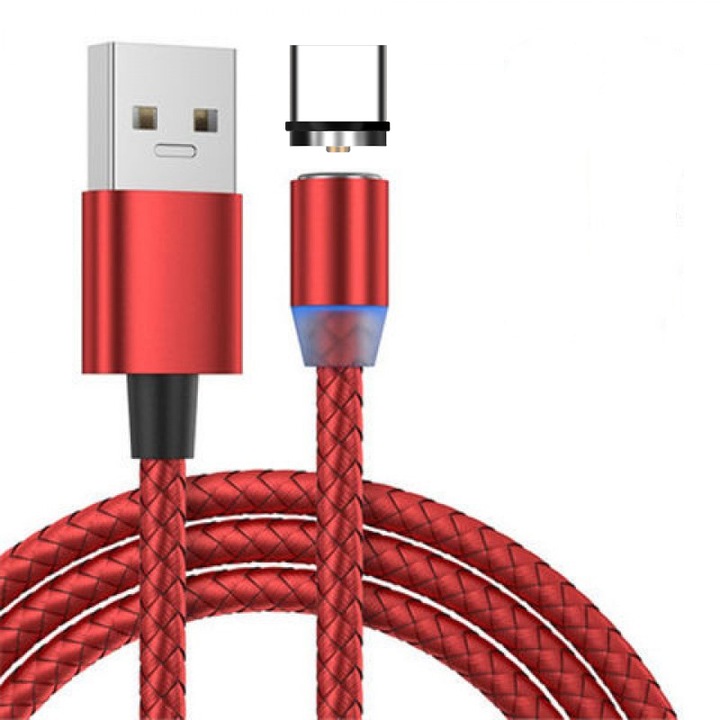 Cablu de Incarcare, USB-C, conector magnetic, Incarcare rapida 2.4A, ROSU,2M
